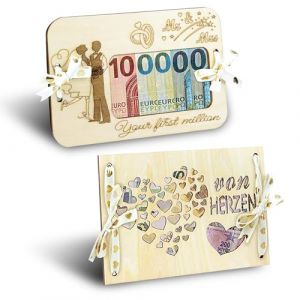 KASESSS 2 Pièces Carte Mariage Félicitation en Bois, Idee Cadeau Mariage d'Argent, Cadeau de mariage pour Couple, Cadre Photo d'Argent Cadeaux en Bois pour la Mariée et le Marié (KASESSS, neuf)