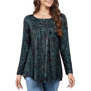 Enmain Tunique Femme à Manches Longues avec Petit col en V pour Leggings à la Palangre Ample Chemisier Tunique Femme t-Shirt Grande Taille boutonné imprimé Floral,Floral/Motif Cachemire,3XL (XINSIXEUR, neuf)