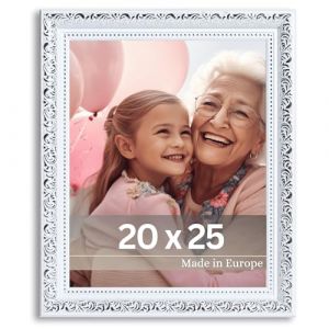 Victor Cadre Photo Rubens en 20x25 cm Blanc Argent - Bar: 30x20mm - Verre Véritable - Châssis pour l'image Baroque - Antique - Vintage 20x25 (Victor_Store, neuf)