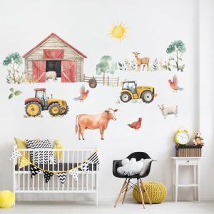Ferme Stickers Muraux avec Animaux - Autocollant Mural Tracteur - Vache Mouton Poulets Wall Stickers - Décoration Murale Pour Enfant Cuisine Salle à manger Fenêtre (Thorpe-Signs, neuf)