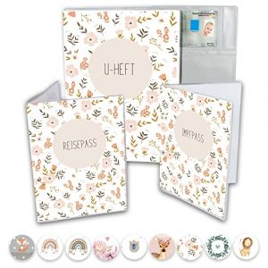 Minilino Lot de 3 housses de carnet de vaccination et passeport - Protège les documents importants - Organiseur pour carnet d'examen et documents de voyage - Unisexe - Pour garçons et filles - Prairie (minilino, neuf)
