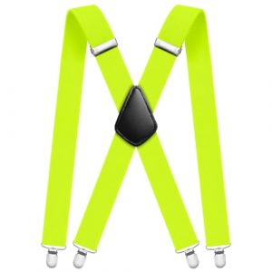 Aomig Bretelles Homme Larges Réglable 4 Clips, Bretelles Extra Larges en X pour Hommes avec Pinces et Tissu Épais - 3.5 cm(Jaune Fluorescent) (Yadark, neuf)