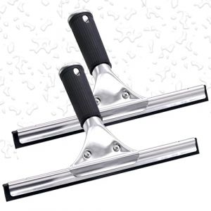 TETEWEVER 2 Pièces Raclette Vitre Professionnel Raclette à Vitre en Acier Inoxydable avec Lame de 25 cm pour Nettoyer et Sécher Le Verre, Le Carrelage, Les Fenêtres (shihongkeji, neuf)