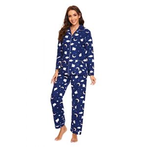 Amaxer Pyjama Femme Hiver Chaud 100% Flanelle Ensembles de Pyjama Cotton Chemise de Nuit Longue| Mouton de la Nuit &eacute;toil&eacute;e, L (salute kleidung, neuf)
