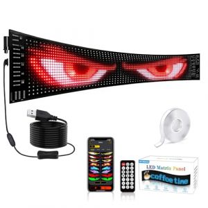 Panneau Affichage en Voiture Camion Yeux LED, Large Enseigne LED Programmable, DIY Personnalisable Glow Ecriture Images, Smart APP Bluetooth, Bar Party Magasin Publicitaire, 90 x 19.2 CM (fenpingsc, neuf)