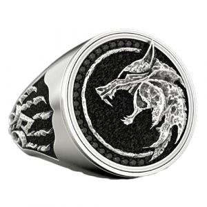 Bague Loup F&Eacute;Roce, Bague T&Ecirc;Te Loup Viking Nordique Pour Hommes, Bague Gothique D'animal Loup Bijoux T&Ecirc;Te Loup Tribal, Bague Griffe Loup Celtique Bague Loup Hurlant Punk Patte Loup (Argent, 57) (MayiaHey, neuf)