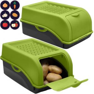 ARTECSIS Bo&icirc;te Pomme de Terre verte I Lot de 2 Bo&icirc;tes de 3,5 Litres pour Rangement et Conservation Pommes de Terre, Oignons, Ail + 6 Stickers Fruit/L&eacute;gume (Challenge Internet, neuf)