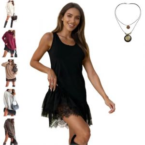 Blanche Robe Pull &Agrave; Bordure en Dentelle, Nuisette &Eacute;l&eacute;gante avec Pull, Ensemble Pulls &Agrave; Col Roul&eacute; Et Mini-Robe pour Femme Chic Elegant 2 Pi&egrave;ces Manches Longues Grande Taille Doux Pullover D&eacute;bardeur XS (chenguancan123, neuf)