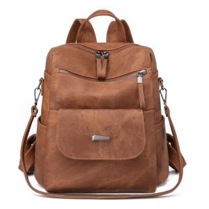 Sac a dos PU cuir femme, Sac à dos antivol femme elegant leger Deux en un décontractées, Multifonctions sac à dos femme chic pour Voyage et Travail (brun) (Amoxike, neuf)