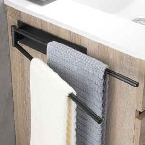 OETAMS Porte Serviette Salle De Bain sans Percage, Pivotant à 180° Porte Serviette Adhesif Double Porte Serviette Acier Inoxydable Mural, Porte Serviettes pour Cuisine, Noir (HELUOEUR, neuf)