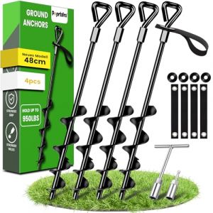 Piquets d'ancrage au sol 48 cm, lot de 4 Piquets d'ancrage Premium Secure version am&eacute;lior&eacute;e &agrave; visser pour la fixation de tentes, trampolines, chiens, abris, etc., r&eacute;sistent au vent fort (Poprkdre EU, neuf)