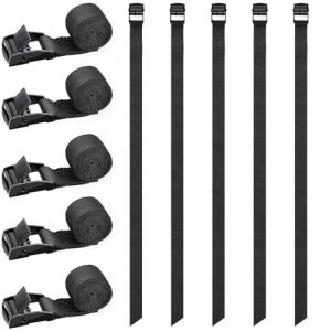 RIO Direct Lot de 10 Sangles d'arrimage Courtes de 50 cm pour Porte-vélos, avec Boucle de Serrage, Petites Sangles d'arrimage, pour vélo, Diable, Moto, Bagages (Riomio, neuf)