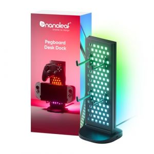 Nanoleaf Pegboard Station d'accueil de bureau, 3 en 1, RGBIC, lampe de table avec contrôleur/support pour casque, effets de lumière double face, station USB-C, musique de jeu et synchronisation (Nanoleaf Official, neuf)