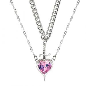 LXURY Collier couple épée en forme de cœur, 2 pièces en or et argent avec pendentif épée en forme de cœur vintage en moissanite tendance (Style C,One size) (XIAOxiaoshangmao, neuf)