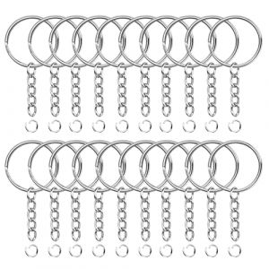 Porte-cl&eacute;s Avec Cha&icirc;ne, 20 Pi&egrave;ces Porte Clef+20 Pi&egrave;ces Anneaux de Saut Ouverts, 25 mm, Anneau Porte Cl&eacute; Avec Chainette pour Porte Cl&eacute;s et Loisirs Cr&eacute;atifs, Bricolage Bijou (AIOUNIYA FR, neuf)