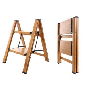 BAOYOUNI Escabeau 2 marches Pliable en aluminium Escabeau pliant portable Petite &eacute;chelle domestique avec large p&eacute;dale antid&eacute;rapante, Charge maximale de 150 kg, aspect bois couleur+noir (Shanghai Baoyouni Industry Co., LTD., neuf)