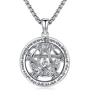 Collier Pentacle de Protection en Argent Sterling Pendentif Pentacle Collier Pentagramme Protection Pendentif Noeud Celtique Nordique Sorciere Amulette Protection pour Hommes Femmes (Aniu, neuf)