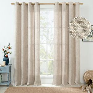 QUEMAS Lot de 2 rideaux en lin pour salon de 213 cm de long, rideaux longs semi-transparents en toile de jute textur&eacute;e filtrant la lumi&egrave;re, rideaux de fen&ecirc;tre de plancher pour d&eacute;coration de style (MiaoMA, neuf)