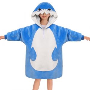 OLAOLA Sweat &agrave; Capuche Couverture Surdimensionn&eacute;e Requin pour Enfants, Pull Plaid &agrave; Capuche en Polaire Sherpa avec Manches et Poches, Sweat Plaid Doux et Chaud pour Filles Gar&ccedil;ons (pitgeem, neuf)