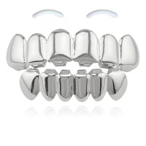 SSyang Grills Dentaires, Hip Hop Teeth Grills Faux Punk Hip Hop Dents Haut en Bas Diamant Strass Dents Grillz Halloween Festival de Musique Party Rapper Costume Accessoire D&eacute;coration (Argent,6 dents) (luou, neuf)