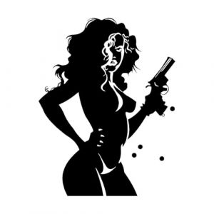 Autocollant mural sexy pour chambre &agrave; coucher, femme nue avec arme &agrave; feu, autocollants muraux en vinyle pour auto-adh&eacute;sif-S-32x42cm-Black (LIUJIAHAO Sticker, neuf)