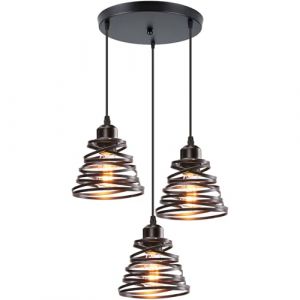 iDEGU 3 Lumières Suspension Luminaire Rétro Créatif Lustre Plafonnier de Design à Spirale en Cascade Vintage Métal E27 Lampe Suspension Industrielle pour Salon Salle à Manger, 15cm (3 Lampes Noir A) (IDEGU, neuf)