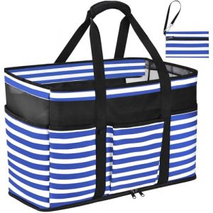 JUYANO Grand Sac de Plage Femme XXL, Sac de Plage XXL Extra Large Famille en Maille Pliable pour Femme avec Fermeture Éclair, Grand Poches Sacs à Cabas pour Plage Voyages Gym Piscine 45L (LUUAA, neuf)