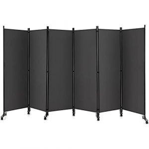GOPLUS Paravent Pliable 6 Panneaux avec Roues, Brise Vue Intérieure et Extérieure avec Support en Métal,Paravent de Chambre Retractable 334,5x172CM, pour Salon, Chambre, Hôpital(Gris) (Augenstern24, neuf)