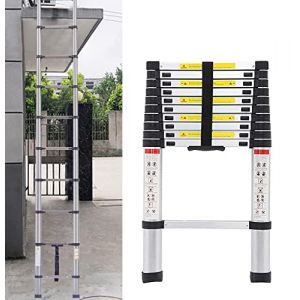 &Eacute;chelle t&eacute;lescopique de 3,8 m en acier inoxydable antid&eacute;rapante &eacute;chelle d'appui &eacute;chelle de grenier avec 13 &eacute;chelons, &eacute;chelle extensible portable pour l'ext&eacute;rieur et l'int&eacute;rieur, capacit&eacute; de charge 150 (Marblehee, neuf)