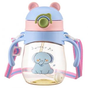 Bestele Bebe Tasse Apprentissage, Tasse Paille Enfant Anti Fuite Gobelet Bebe avec Poignée Cordon, Biberon Eau Bebe Silicone pour Enfants de plus 6 mois (Besteleeu, neuf)