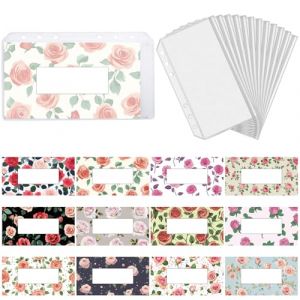 craspire 12 Pochette de Classeur Budg&eacute;taire A6 &agrave; 6 Trous avec Fermeture &Eacute;clair et Motif Floral Rose Pochette Transparente et Imperm&eacute;able en PVC pour Billets Coupons Notes Autocollantes et Fichiers (CRASPIRE FR, neuf)
