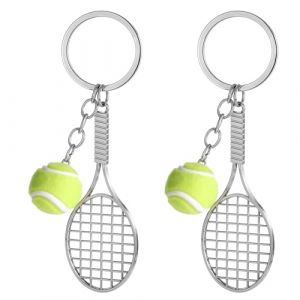 2 pi&egrave;ces porte-cl&eacute;s raquette de tennis, mini porte-cl&eacute;s de tennis en m&eacute;tal, cadeaux de tennis pour hommes, mini raquette de tennis avec boule porte-cl&eacute;s porte-cl&eacute;s anneau fendu en alliage tendance (bar leaf, neuf)