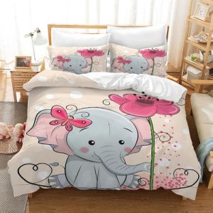 Housse de Couette Enfant Animaux de Dessins Anim&eacute;s, Parure de Lit Animaux de La Jungle, Sets de Housses de Couettes Lion &Eacute;l&eacute;phant Renard Panda Koala (&Eacute;l&eacute;phant, 135x200cm) (WEIWEUNIT, neuf)