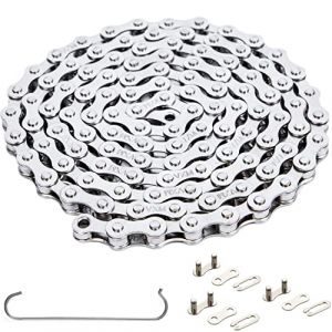 YBEKI Chaîne Vélo 1 Vitesse 1/2"x1/8" 114L - Revêtement Argent Militaire (11,000 PSI) | Compatible Shimano/SRAM | Installation 90s Sans Outil + 3 Maillons Rapides | Certifié EN14781 & RoHS EU (YBEKI, neuf)