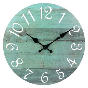 Plumeet Horloge Murale en Bois de 30cm Horloge Murale sans Cadre avec Mouvement &agrave; Quartz Silencieux- Horloge Village Rural de Style Minimaliste Moderne D&eacute;coration pour Salon, Vert (VoolanDirect EU, neuf)
