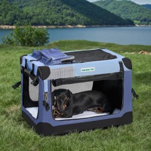Gardner Pet Cage de Transport pour Chat Chien, Sac Transport 66x46x46CM, Caisse de Transport Portable pour Animaux Chiots Petits Chiens Int&eacute;rieur & Ext&eacute;rieur &agrave; 3 Portes avec Fen&ecirc;tres - S/Blue (Gardner Pet Official-UK, neuf)
