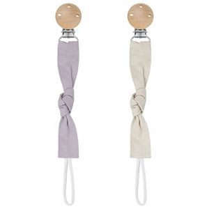 Hugttt Attache Tetine Tissu, 2 Pièces Attache Sucette Fille Garçon Accroche Tetine Bois, Pacifier Chain Chaîne de Tétine pour Bébé, Accessoires Tétine Cadeau Naissance(Blanc+Gris) (Yorgewd, neuf)