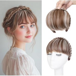 S-noilite Bandeau avec frange,Front Hair Bangs Wigs Headband,Bandeau tressé synthétique Perruque Extensions de cheveux Coiffure,Brun clair mélangé à du blond Blond (EU Fancy Activestyle, neuf)