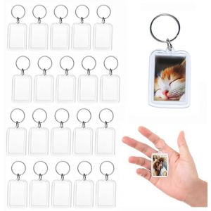FonVan 20 Pcs Porte-Clés Photo, 4.8 x 3.5 cm, Porte-clés photo vierge, pour Famille, Des couples, DIY Souvenir, Acrylique, Transparent, Double Face cadre photo, Porte-Clés avec Cadre Photo pour Clés (FonVan, neuf)