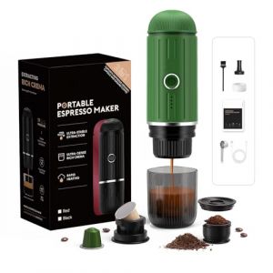 HAILASRE Machine à expresso électrique portable, système d'extraction auto-chauffant 2 en 1, machine à café expresso Crema Nespress, supporte le café moulu et la capsule NS, ME2218 (vert) (HAILASRE Direct, neuf)
