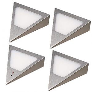 Kalb | Lot de 4 spots LED triangle avec capteur – Variateur encastrable en acier inoxydable brossé Blanc chaud (kalb-m, neuf)