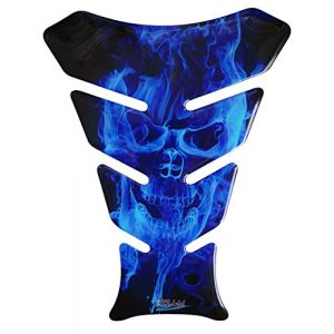 Protège-réservoir 3D – 500067 – Ghost Blue Tête de mort/flammes bleues – Compatibilité universelle avec réservoirs Yamaha, Honda, Kawasaki, Ducati, Suzuki, KTM, BMW, Triumph et Aprilia (BIKE-label, neuf)