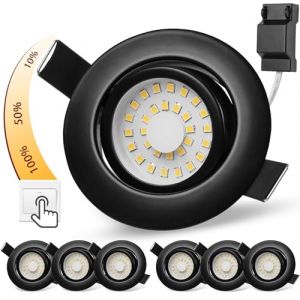 Spot LED Encastrable Dimmable 5W Noir Spot LED Extra Plat Spots de Plafond 45&deg; Orientable Blanc Chaud 3000K 500LM, &Eacute;clairage Encastr&eacute; 68mm, Spot Encastrable pour salle de bain et cuisine,Lot de 6 (URUI, neuf)