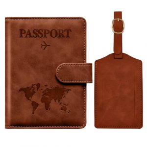 Toctax Protege Passeport Francais et Etiquette Valise, Protège Passeport avec Bloqueur RFID, Protège-passeports pour Hommes et Femmes, Passport Cover pour Travel Essentials, Passport Holder (Brun) (Toctax, neuf)