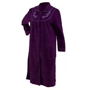 Slenderella Robe de chambre boutonn&eacute;e douce en polaire brod&eacute;e pour femme (3 couleurs), prune, XXL (Undercover Hosiery & Lingerie, neuf)