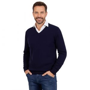 Marenza Col en V pour Homme &agrave; Manches Longues en Cachemire en Soie fabriqu&eacute;e en Italie, Bleu, XL (Bo.MA., neuf)