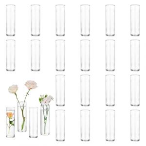 Glasseam Vase Cylindrique en Verre pour Table: 24 Petits Vases &agrave; Boutons pour Centre de Table de Mariage, D&eacute;coration de Table pour la Maison - Vase &agrave; Fleurs Moderne et Transparent pour Rose Tulipe (Gasseam, neuf)