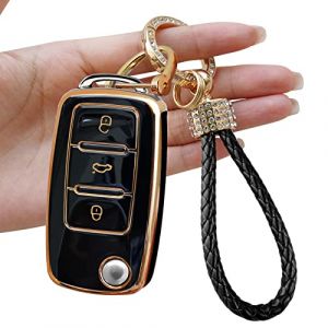 Yumzeco Coque en Silicone pour Cl&eacute; Voiture,3 Bouton Protection TPU Souple pour Cl&eacute;s Compatible avec VW Volkswagen Jetta Passat Golf Tiguan,&Eacute;tui Housse pour Keyless T&eacute;l&eacute;commande avec Porte-cl&eacute;s (Noir) (Yumzeco Yumzeco, neuf)