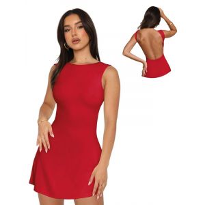 Sukiglam Robe Sexy Femme sans Manches col Bateau Mini Robes Moulante d'&Eacute;t&eacute; Chic et Elegant Dos Nu Robe Courte D&eacute;contract&eacute; A Ligne Bodycon Robes de Soir&eacute;e Cocktail F&ecirc;te Clubwear Rave Outfit (Sukiglam Store, neuf)