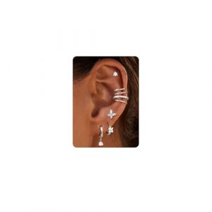 Dochai 7 Paires Boucles D'oreilles En Argent 925 Pour Dames，18 Carats En Or Boucles D'oreilles &Agrave; Clips Cr&eacute;oles Set En Argent Avec Ear Cuff Fake Piercing Helix Cartilage Tragus Conch Piercings (Dochais, neuf)
